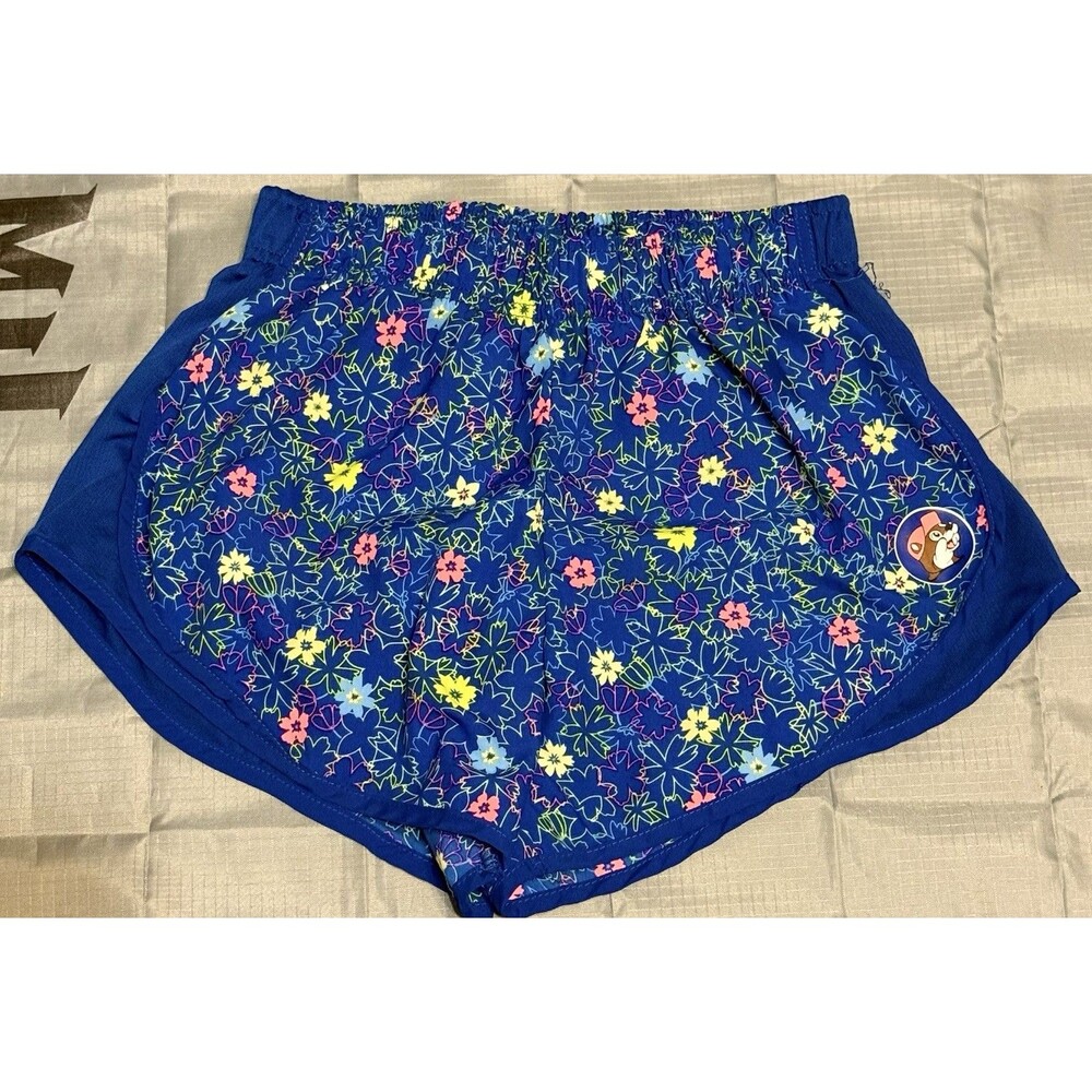 Buc-ees Girls Shorts Women’s Small Blue Floral Athletic Mesh Lined Summer